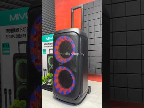 фото мощная напольная беспроводная колонка mivo md-804 с караоке и 2-мя микрофонами, с ручкой, 1200w, rgb 0