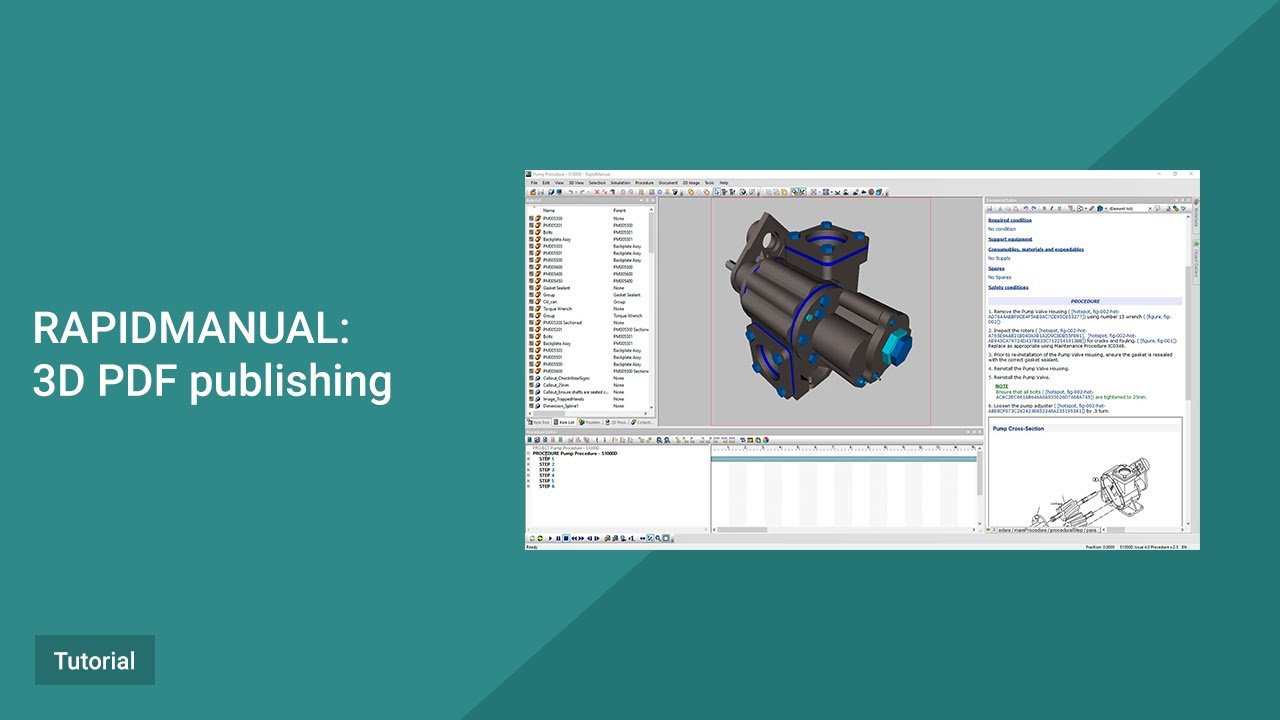 RapidManual Tutorial. 3D PDF publishing.