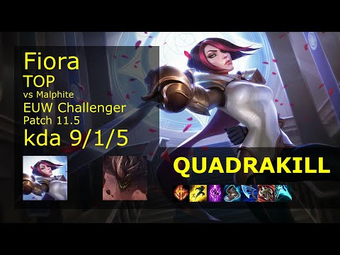 Fiora vs Malphite Top - EUW Challenger 9/1/5 Patch 11.5 Gameplay