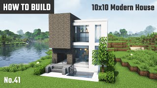 マイクラ建築：プール付きのコンパクトなモダンハウスの作り方。10x10ブロック。No.41【Minecraft】