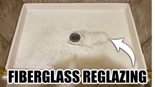 REGLAZING a FIBERGLASS SHOWER PAN to look like NEW! How to Reglaze a Fiberglass Shower Pan