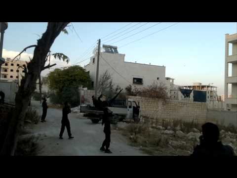 استهداف واسقاط طائرة حربية برشاش 14.5 من قبل لواء جند الحرمين على جبهة حي الراشدين في مدينة حلب