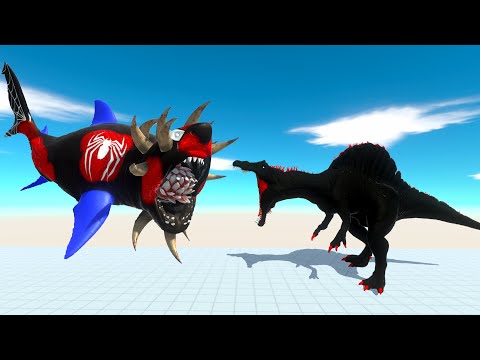 DARK SPINOSAURUS vs MUTANT MEGALODON DEATH RUN - Animal Revolt Battle Simulator