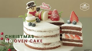 제누와즈를 냄비로! 크리스마스 딸기 케이크🎄 : No-oven Christmas Strawberry Cake (without Oven) : イチゴチョコケーキ |CookingASMR