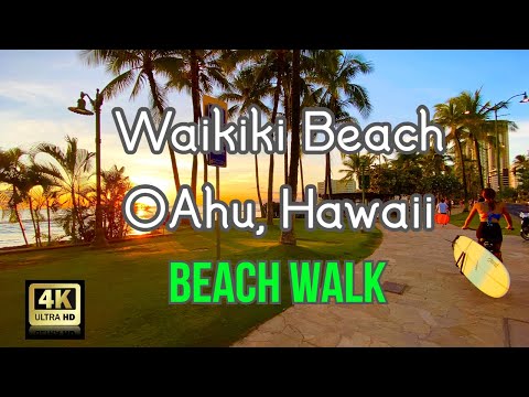 Waikiki Beach| Oahu, Hawaii| Virtual Tour 4K|  Relaxing walk| Sunset| October 2020 #hawaiiwalk