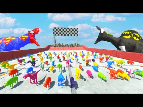 Speed Race Dinosaurs vs Animal SUPERHEROES Color Champions Funny #1 - Animal Revolt Battle Simulator