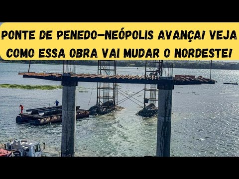 Construção da ponte de Penedo em Alagoas e Neópolis em Sergipe |visto de cima em 1080p | Dji Mini 3