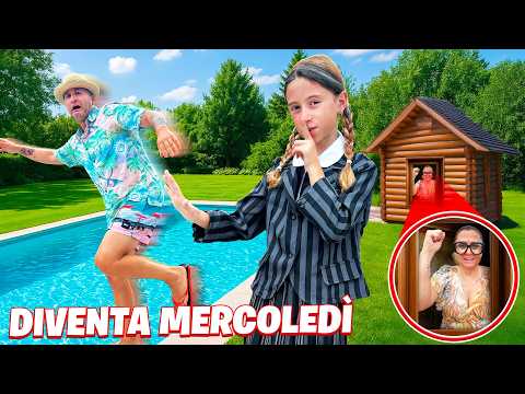 GIORGIA DIVENTA MERCOLEDÌ DELLA FAMIGLIA ADDAMS LITIGA CON PAPÀ SALVO E LO BUTTA IN PISCINA!