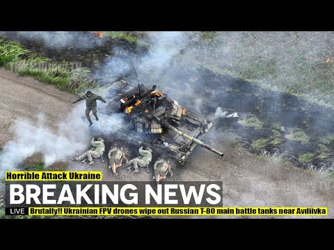 Brutally (May 15 2024) Ukrainian FPV drones wipe out Russian T-80 main battle tanks near Avdiivka