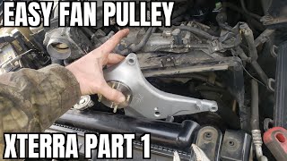 2005 2015 Nissan Xterra Fan Pulley Bracket Replace How to 2014 2013 2012 2011 2010 2009 2008 2007
