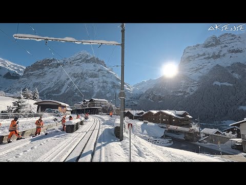❄️ Winter Cab ride - Interlaken to Grindelwald Switzerland | Train driver view | 4K 60p HDR
