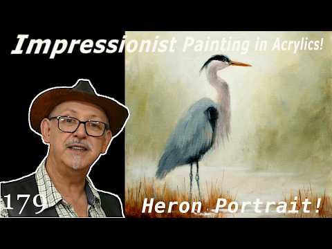BLENDING with ACRYLIC PAINT! Heron Portrait! #impressionism #acrylicpainting
