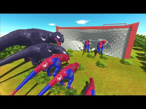 Different Size Spiderman T-REX vs Venom T-REX Clash Block Race Animal Revolt Battle Simulator