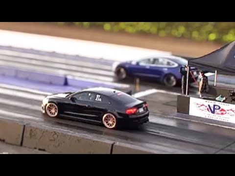 Audi RS5 vs Tesla Model 3 Performance drag race at Mission Raceway