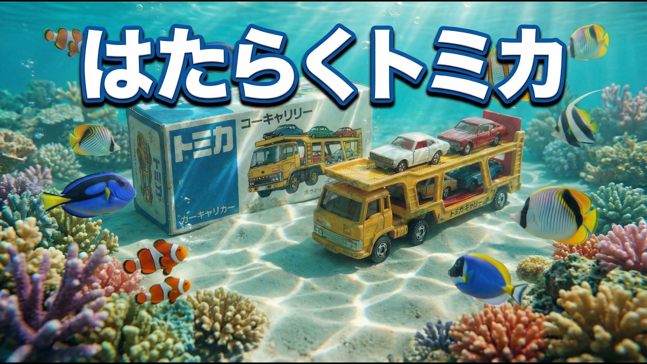 【海の中レース🌊🚗】はたらく車が大集合！消防車・救急車・ダンプカーが海の坂を爆走！子供向けトミカレース Underwater Toy Car Ramp Race 🌊🚗 #はたらく車 #トミカ
