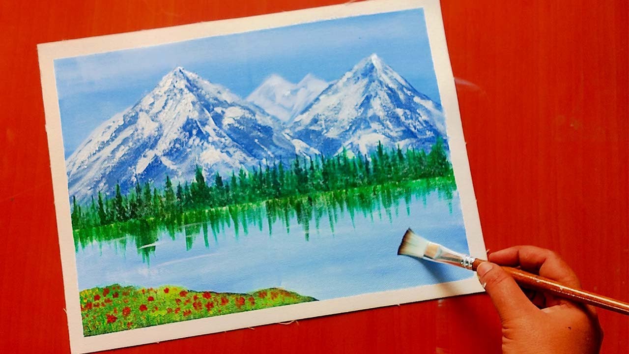 Watch video Acrylic Painting for Beginners on Canvas | Kashmir Mountain Lake | Acrylic Easy Step by Step Now Acrylic Painting for Beginners on Canvas | Kashmir Mountain Lake | Acrylic Easy Step by Step