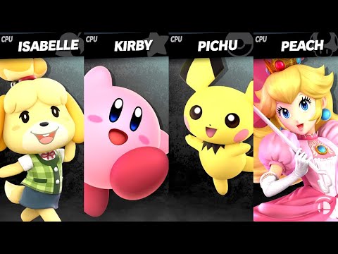 Isabelle VS Kirby VS Pichu VS Peach LV 9 CPU Battle Super Smash Bros Ultimate