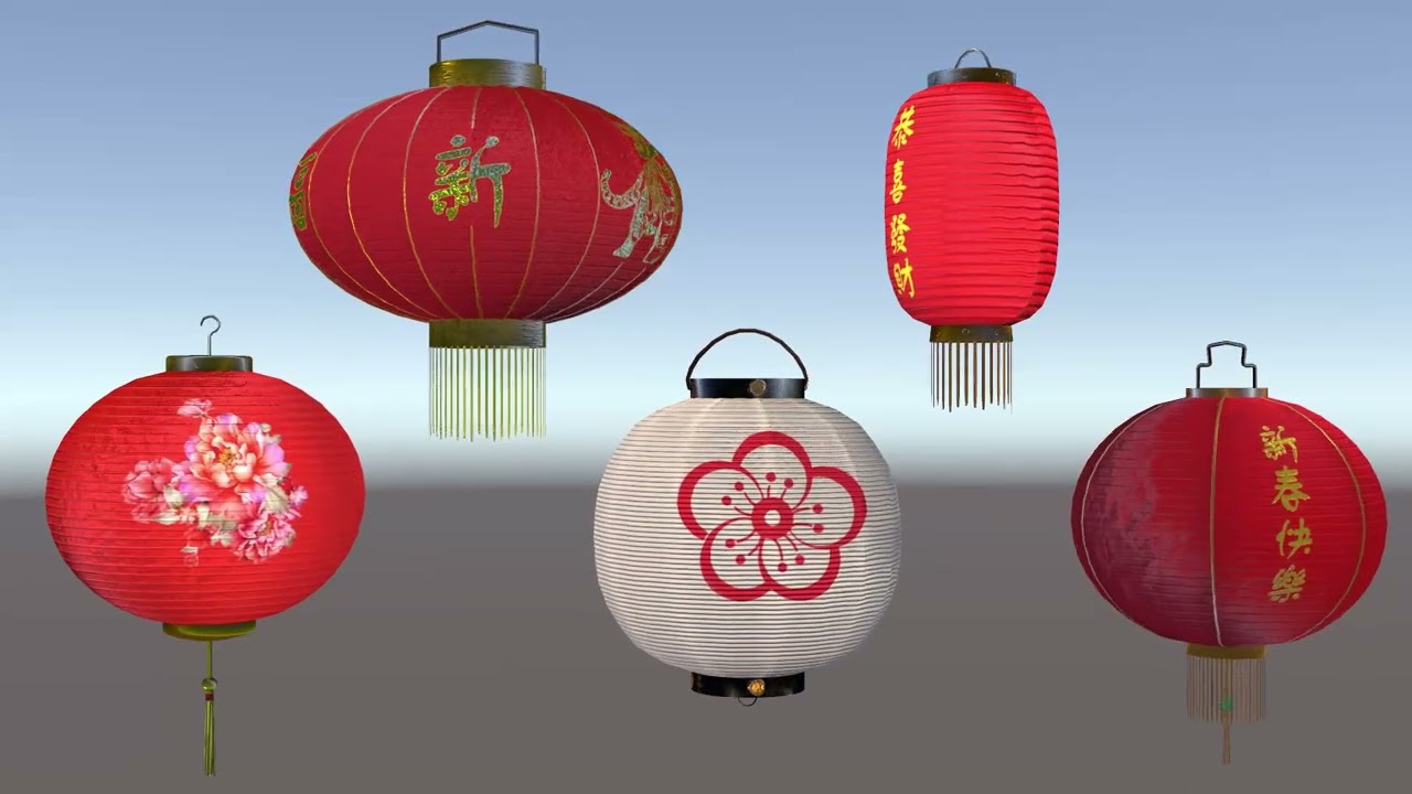 Game-ready pack of Chinese lanterns 3D Model