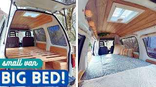 Pull Out FULL Bed in a Micro Van! Bench and bed build | EP. 5