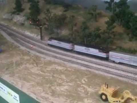 Amtrak leaving station at Adair on Lake Shore model railroad