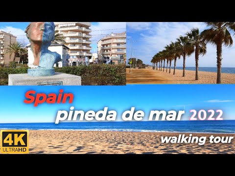 A walking Tour in Pineda de Mar, Maresme, Barcelona Spain..4K High Quality