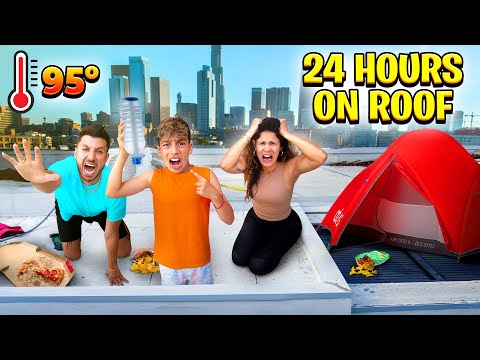 SURVIVING 24 Hours on our ROOF!! 😱