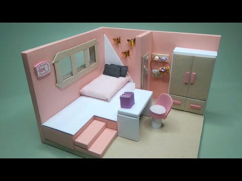 Platform Bed With Study Table | DIY Miniature Cardboard House #24