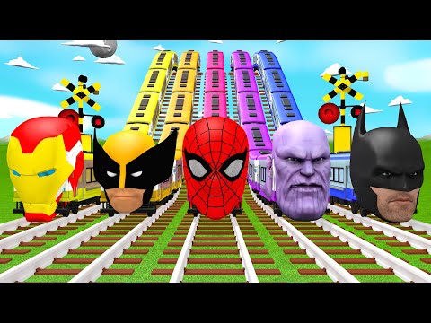 Train animation 3D | Iron man, logan, Spider-Man, Tanos, Batman