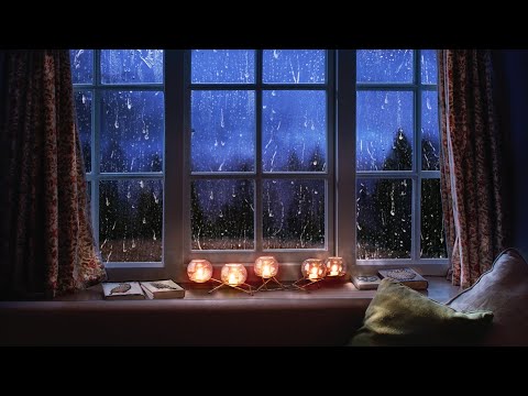 Heavy Rain On Window Sounds for Sleep 8 Hours - Cozy Reading Nook Ambience