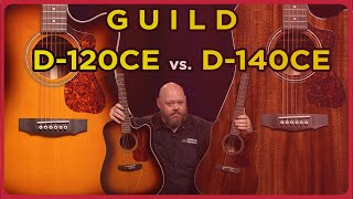 Video thumbnail for Mahogany Vs Spruce! Guild D-120CE vs Guild D-140CE by Alamo Music Center