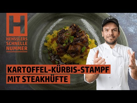 Quick potato and pumpkin mash with glazed steak rump Recipe by Steffen Henssler