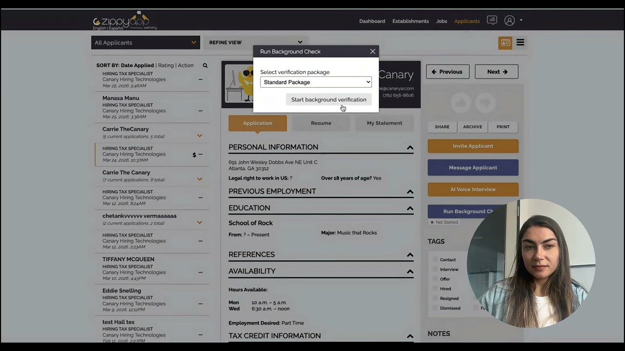 Background Screening Demo - ZippyApp ATS