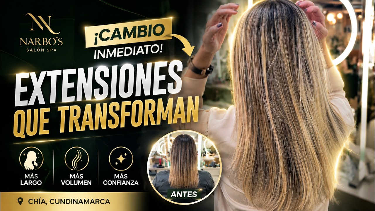 Antes y después de unas extensiones de cabello natural en Narbo's Salón Spa Chía