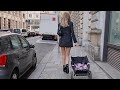 4k Granate Styling Walking In Public Shopping Products Vienna Ankle Boots Wedges Short Coat