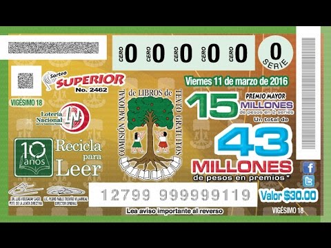 Sorteo Superior No.2462 del Viernes 11 de Marzo de 2016.  "10 AÑOS RECICLA PARA LEER"