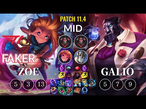 T1 Faker Zoe vs Galio Mid - KR Patch 11.4