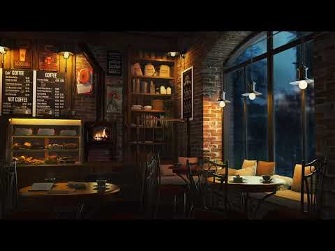 Cozy Coffee Shop Ambience with Relaxing Jazz Music, Rain Sounds and Crackling Fireplace   8 Hours