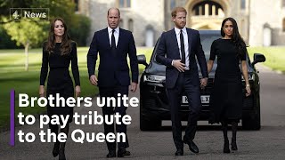 Royals unite: Harry and Meghan join William and Kate in tribute to Queen