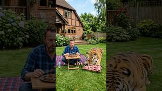 The owner and the big cat are having breakfast #short