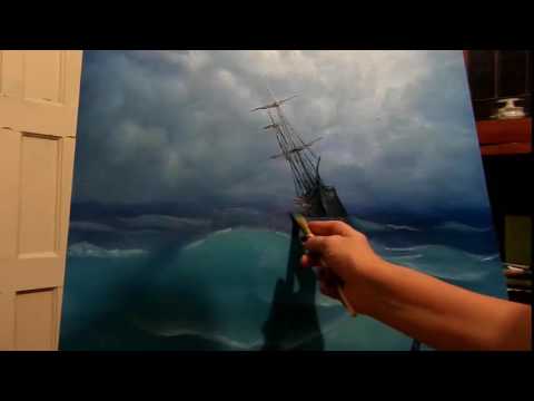 Как написать волны и корабль маслом Картина маслом Море 1 60х50 см Холст на картоне