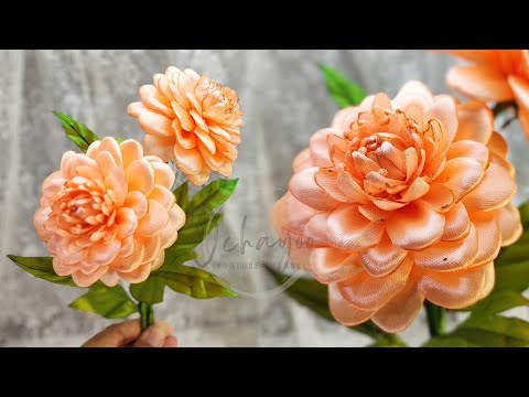 DIY ribbon dahlias/how to make dahlia flower with satin ribbon easy