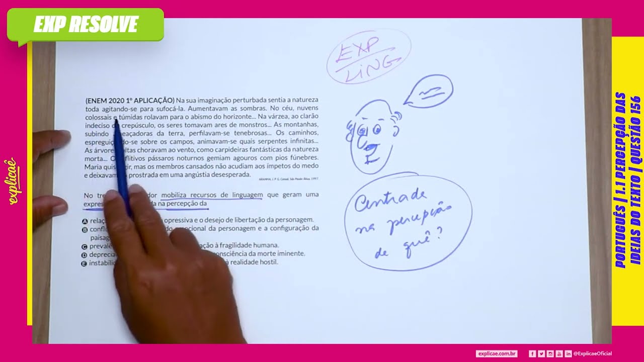NA SUA IMAGINAÇÃO PERTURBADA SENTIA A NATUREZA TODA AGITANDO-SE(...) | PERCEPÇÃO DAS IDEIAS DO TEXTO