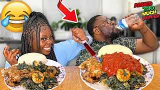 I added too much Pepper in My Dad&#39;s Soup &quot;Prank&quot; Eforiro and Fufu | African food Eating Mukprank