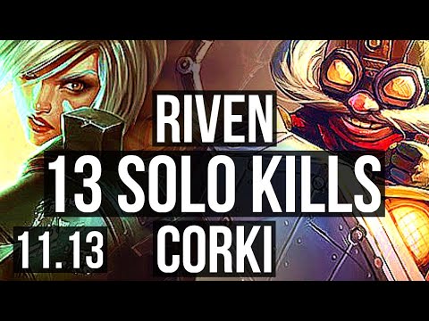 RIVEN vs CORKI (TOP) | 13 solo kills, Legendary, 23/2/2, 1.9M mastery | NA Diamond | v11.13