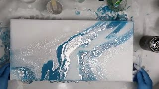(834) Unbelievable DIY Turquoise and Silver Acrylic Pour Painting, Mixed Media Technique