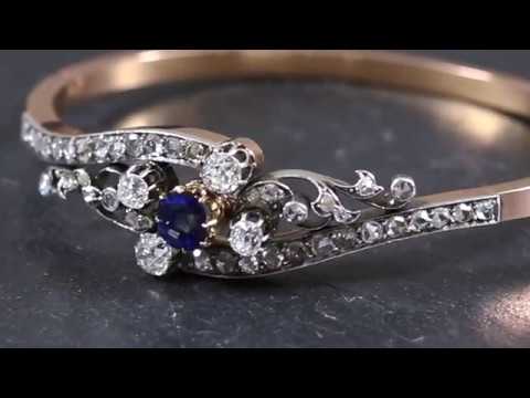 Antique French Sapphire Diamond Bangle 18ct Gold Circa 1910