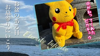 【実写】お盆のある日、27年前のピカチュウと両親のお墓参りへ