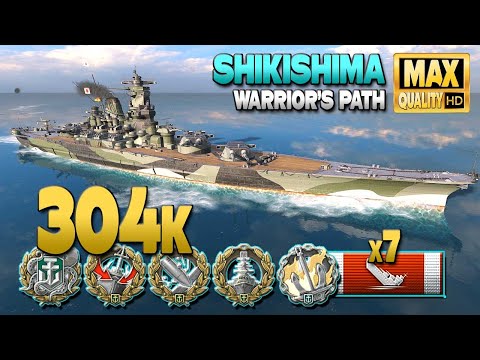 Battleship Shikishima on map Warrior's Path, 304k damage - World of Warships