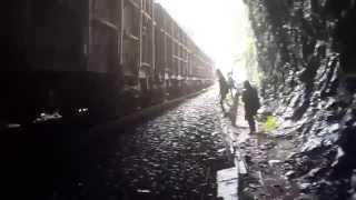 preview picture of video 'Flattening a coin on railway track under a tunnel at Dudhsagar'