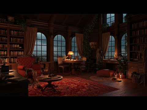 Nighttime Retreat - Cozy Room on Mountains with Heavy Rain Sounds & Thunderstorm Ambience
